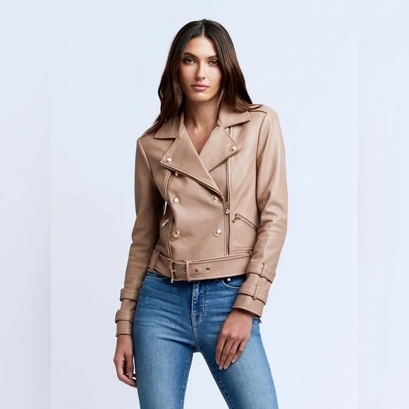 NWT $1395 L'agence Billie Belted Leather Jacket